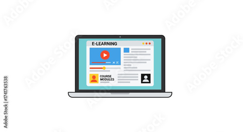 Elearning Vector Illustration with Laptop and Modules in Modern Style