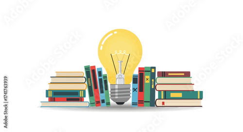 Illustration Vector Featuring Lightbulb and Books Education Concept Design in Modern Style