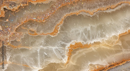 Abstract close-up of a layered stone surface with beige brown and white colors.