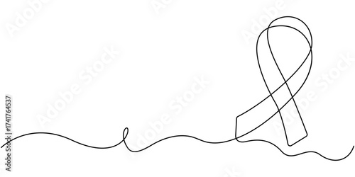 Awareness Ribbon Continuous Line Icon, Red ribbon drawn in one continuous line, Pencil drawing style,  Single line drawing illustration of breast cancer, World breast cancer awareness day. 