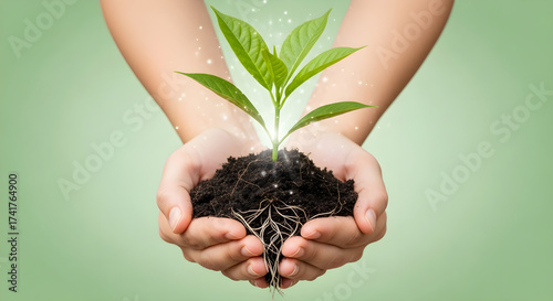 hands holding a plant
