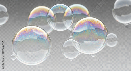 Delicate soap bubbles, shimmering with rainbow iridescence, float in a weightless dance, a mesmerizing spectacle of ephemeral beauty and joyful childhood wonder. vector illustration