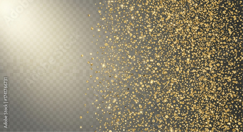 Abstract composition featuring radiant golden particles emanating from a soft light source, creating an elegant visual experience and conveying a sense of luxury and sophistication.