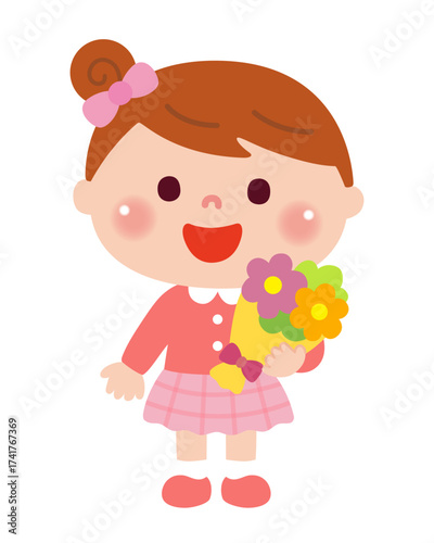 お別れ会で花束を持つ子どもたち