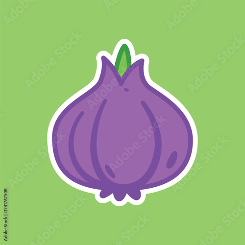 Purple Onion Cute Cartoon Illustration for Organic Farm, Cooking Ingredient, and Healthy Food Design