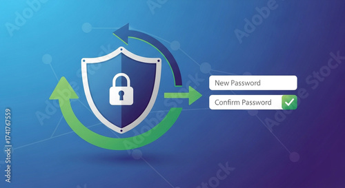 Password reset security shield for account protection and data privacy concept illustration vector