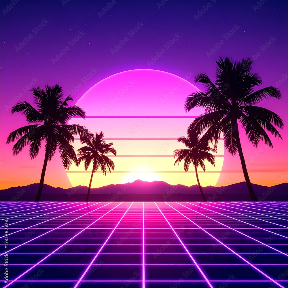 Naklejka premium Retro sunset digital art