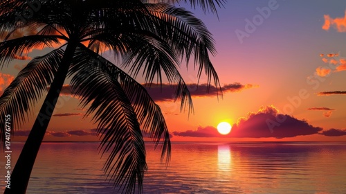 Tropical Hawaiian Paradise: Sunset Silhouettes, Palm Trees, and Beach Landscapes at Dusk