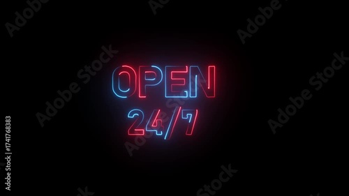 Anytime commercial help desk advertisement means help any hour. neon line 24 / 7 shows business always open and support available.