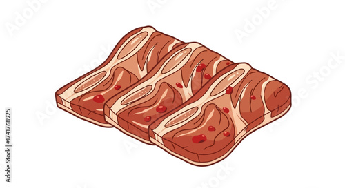 Illustration of marinated korean short ribs also known as galbi or kalbi for grilling or cooking