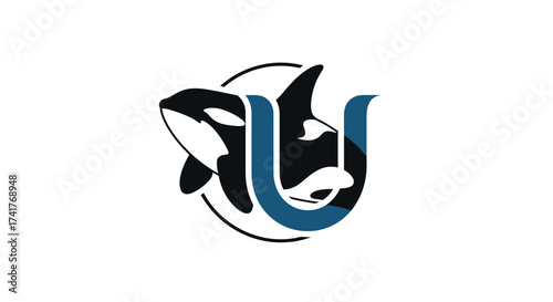 Abstract orca logo concept featuring a stylish letter U for brand representation