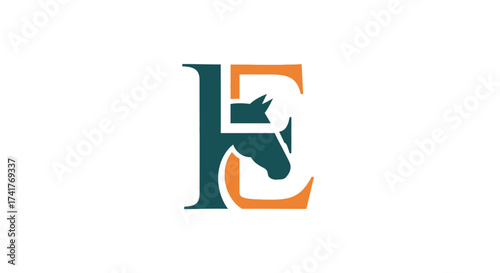 Elegant horse logo design featuring the letters H and E for equestrian businesses