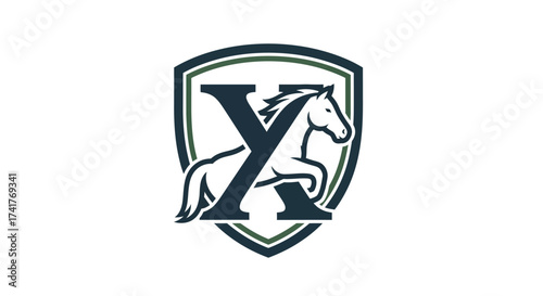 Elegant equestrian logo featuring the letter X and a stylized jumping horse emblem