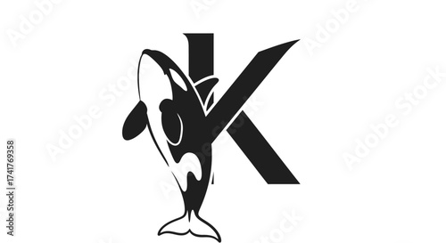 Minimalist orca and letter K design for logo concept or personal brand identity