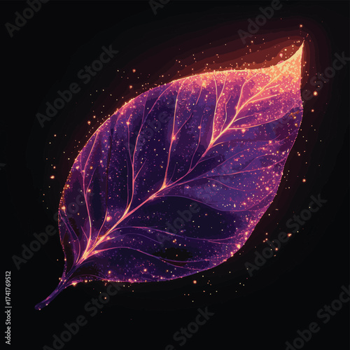 A delicate and wondrous sensation is created by a close-up of a vibrant purple skeletal leaf