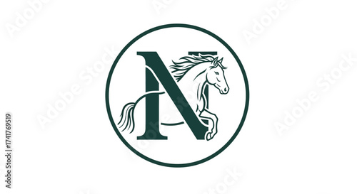 Elegant horse and letter N logo design ideal for equestrian brands or personalized initials