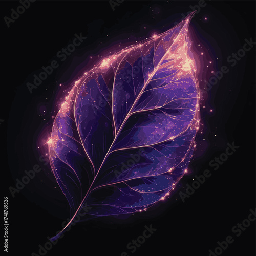 A delicate and wondrous sensation is created by a close-up of a vibrant purple skeletal leaf