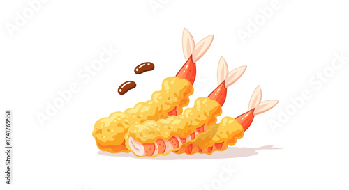 Delicious and Crispy Tempura Shrimp Illustration with Soy Sauce Drizzle for Food Lovers
