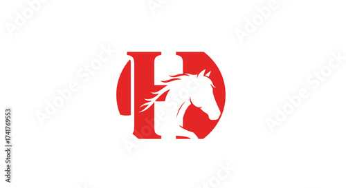 Elegant letter H logo design featuring a majestic horse head silhouette in a red circle