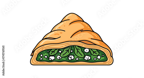 Delicious Spanakopita Illustration: A Traditional Greek Spinach and Feta Pie Delight