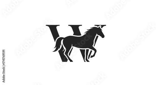 Elegant horse silhouette integrated into the letter W design for branding identity creativity