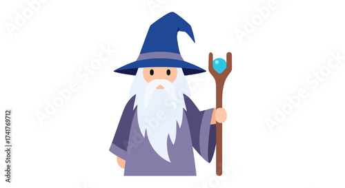 Enchanting wizard illustration wielding magical staff casting spells in fantasy realm