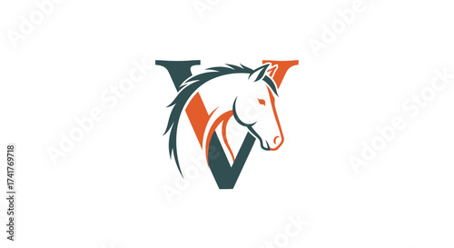Elegant horse head within letter V logo design for equestrian brand or team identity