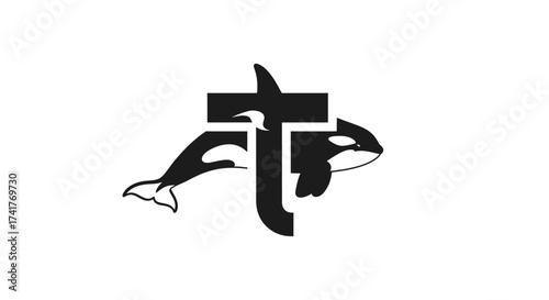 Unique Orca Logo Concept Featuring a Christian Cross Symbol for Marine Conservation