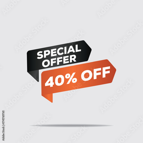 
3D special offer 40% off – modern floating price tag, geometric minimal design, retail promotion