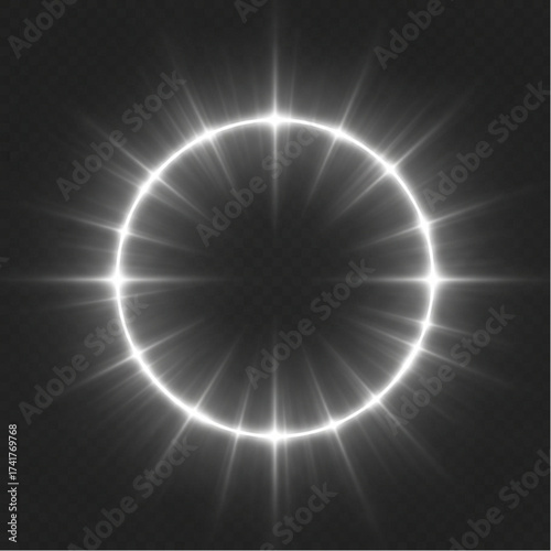 A radiant circle of light pulses in a captivating display of luminescence, with a mesmerizing starburst effect. A visually stunning artistic representation.