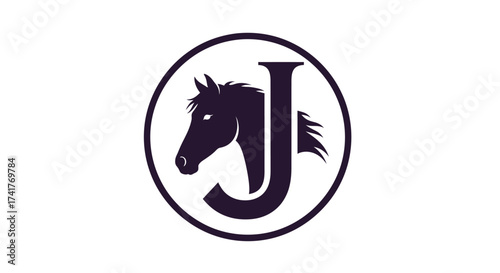 Elegant equestrian logo design with horse head and letter J in a circular frame