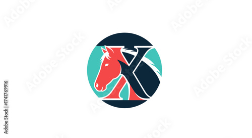 Elegant equestrian logo design featuring a horse head intertwined with the letter X