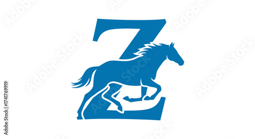 Elegant blue horse silhouette intertwined with letter Z creating a unique logo design