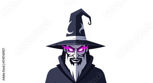 Mystical wizard with glowing eyes illustration for fantasy themed digital art