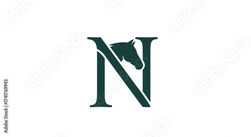 Elegant Letter N Logo Featuring Horse Silhouette Minimalist Design Concept Emblem