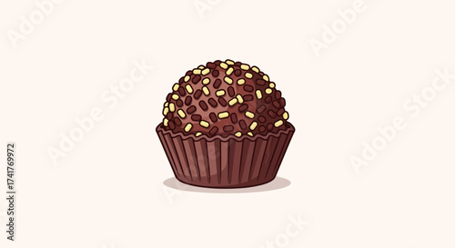 Delightful chocolate truffle illustration with sprinkles in a brown paper cup isolated on white