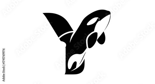 A modern and minimalist logo design featuring a sleek killer whale incorporated into the letter Y