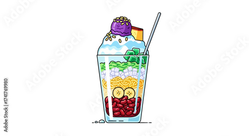 Vibrant halo-halo dessert illustration showcasing traditional Filipino flavors in layers