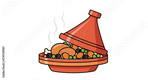 Delicious chicken tagine illustration with vibrant colors perfect for culinary content