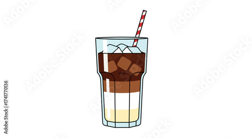 Iced coffee with straw illustration representing beverage refreshment and summertime cool down drink