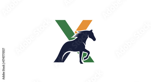 Elegant Horse Silhouette Integrated into a Stylized Letter X Logo for Branding