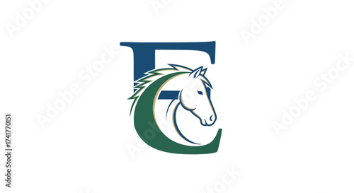 Elegant letter E logo design featuring a stylized horse head and flowing mane crest