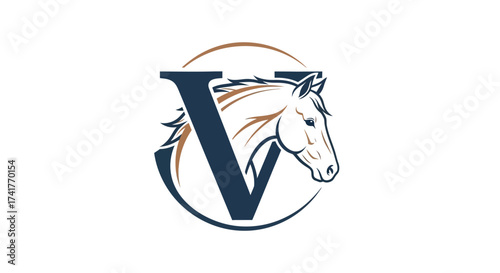 Elegant equine logo design featuring letter V and horse head emblem for branding
