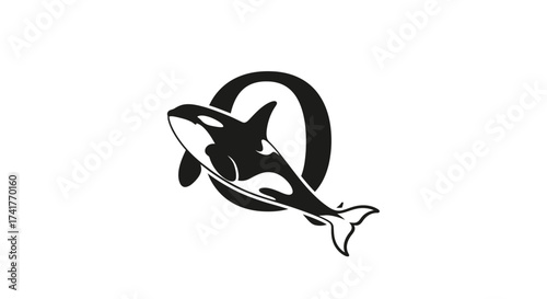 Striking orca whale silhouette with letter Q, elegant marine logo design illustration