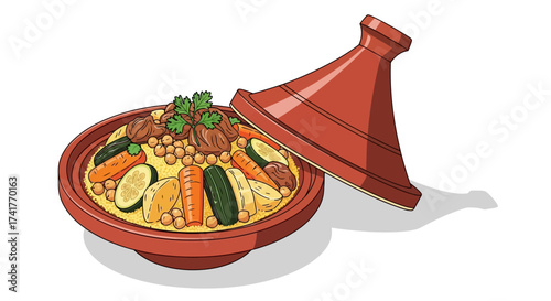 Delicious tajine illustration showcasing traditional moroccan cuisine presentation