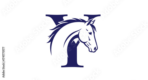 Elegant horse head forming the letter Y initial for branding and monogram design with navy hue
