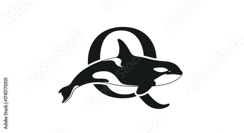 Elegant orca logo design featuring a sleek black killer whale with a circular backdrop