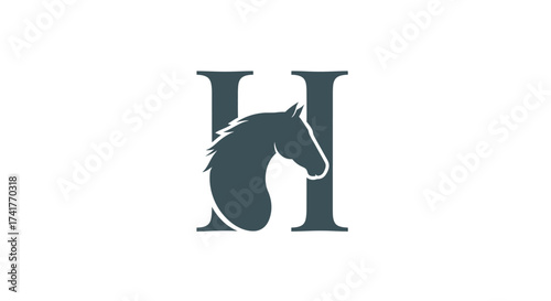 Elegant Letter H Logo with Horse Silhouette for Equestrian and Animal Branding, Business
