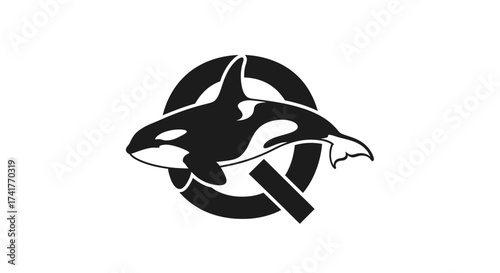 Monochromatic orca emblem design merging wildlife and corporate identity minimal look