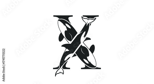 Elegant killer whale letter X logo design showcasing marine wildlife and typographic artistry